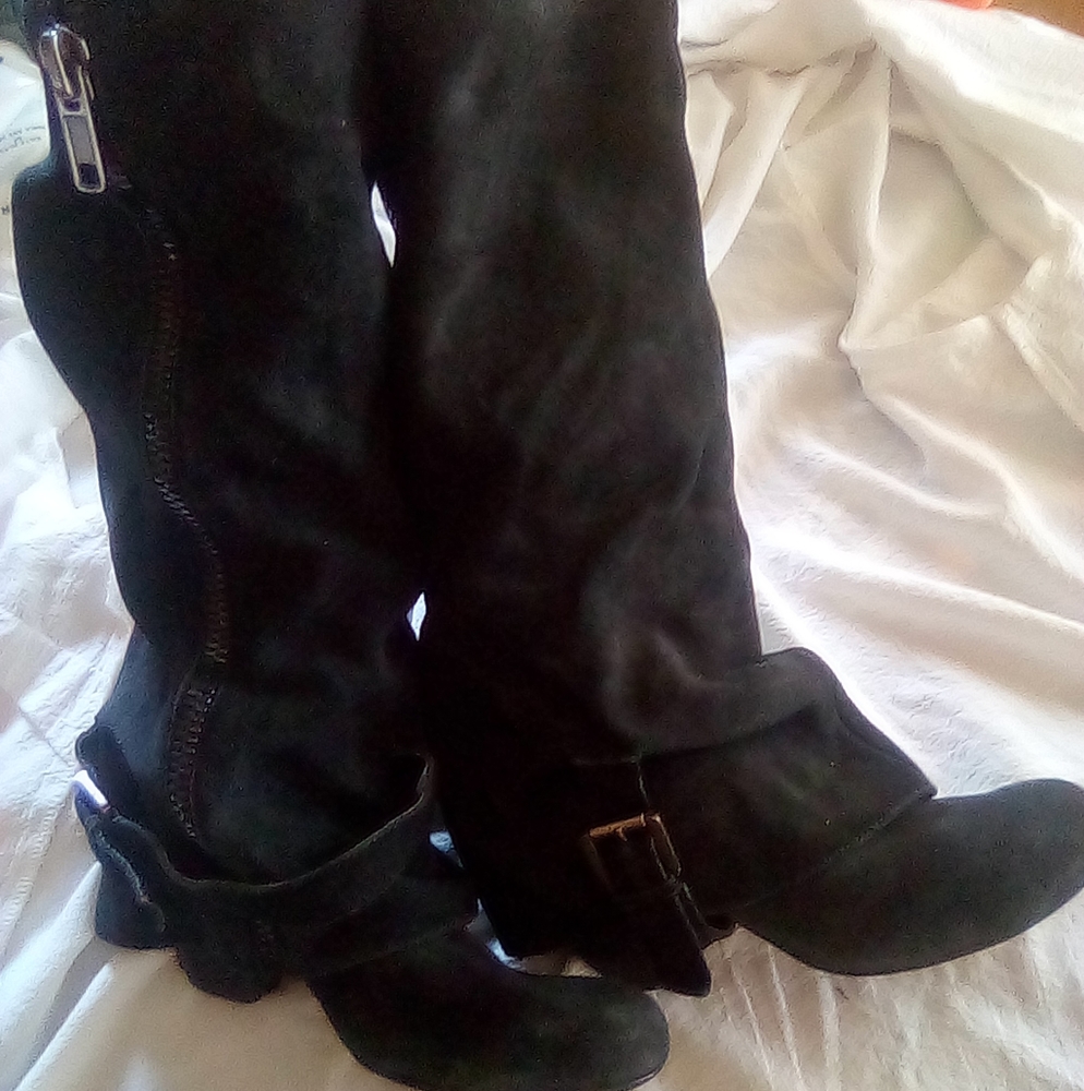 Black Suede Biker Boots 6.5